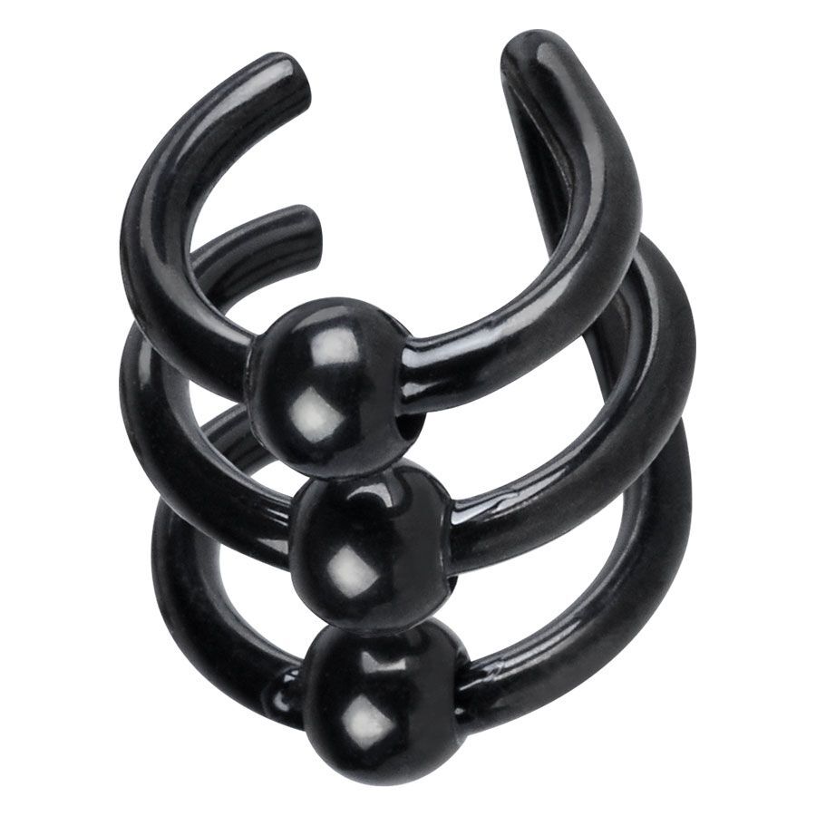Clous d'oreilles noirs Illusion en acier chirurgical Triple clou d'oreille noir en acier chirurgical avec boules