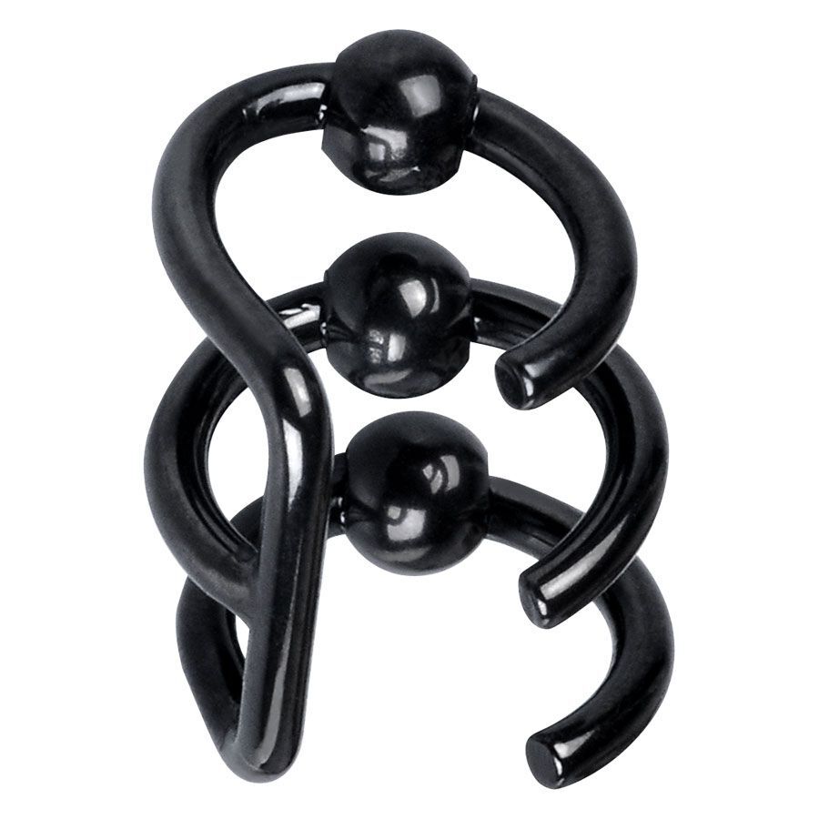 Clous d'oreilles noirs en acier chirurgical Trois clous d'oreilles noirs en acier chirurgical en forme de spirale sur fond blanc