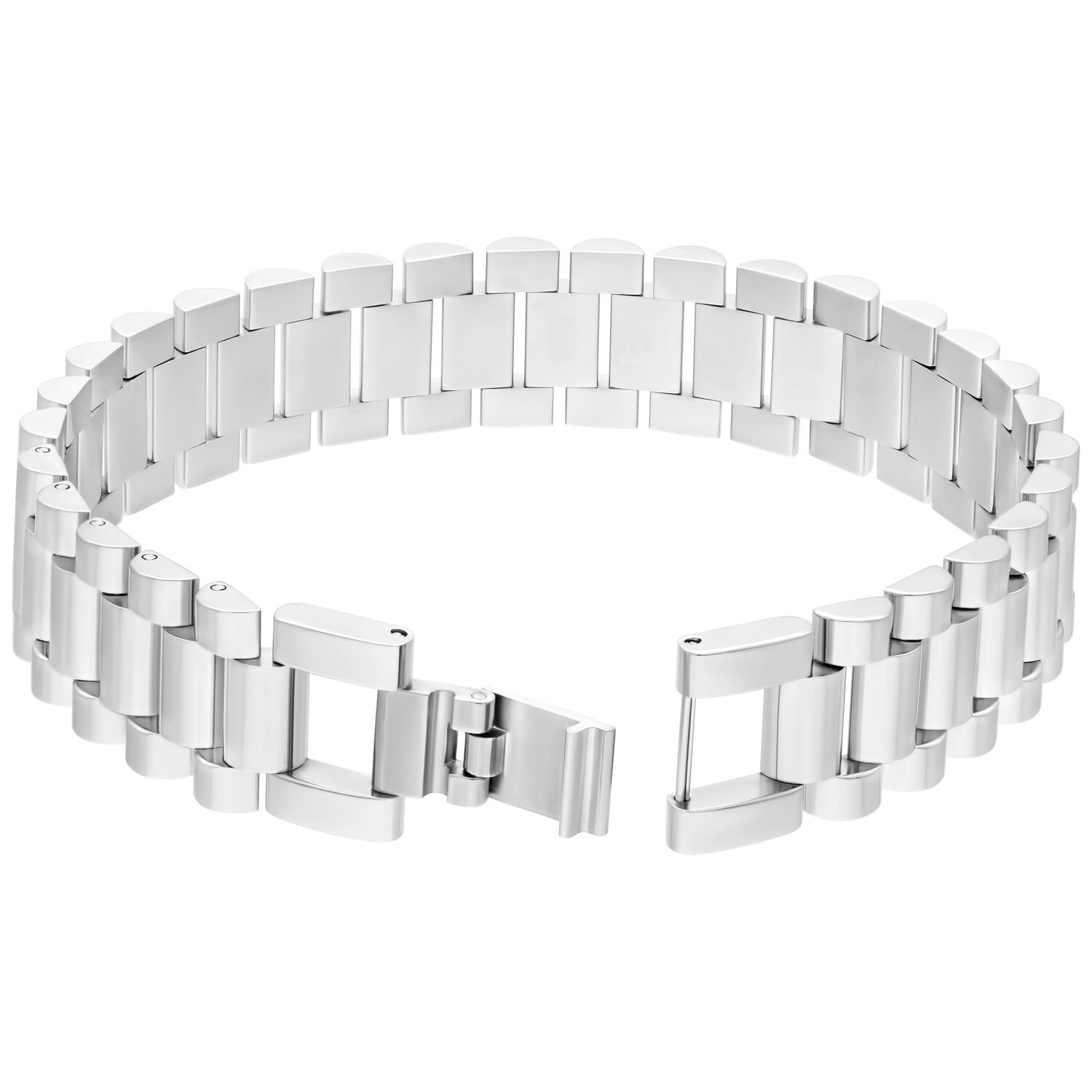 Bracelet élégant en acier chirurgical Bracelet en argent en acier chirurgical avec design à maillons sur fond blanc