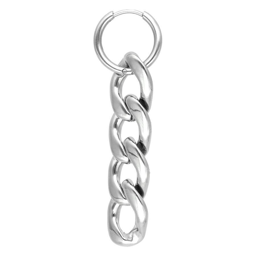 Boucles d'oreilles Little Chunky Hoops argentées Boucles d'oreilles argentées en acier chirurgical 316L sur fond blanc