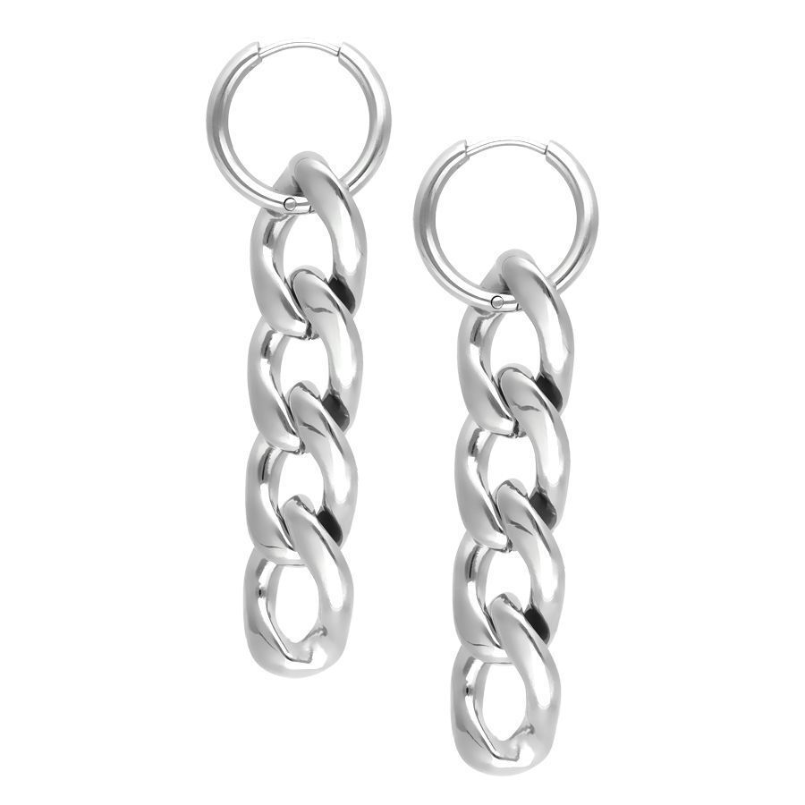 Boucles d'oreilles Little Chunky Hoops argentées Deux boucles d'oreilles Chunky Hoops argentées en acier chirurgical sur fond blanc