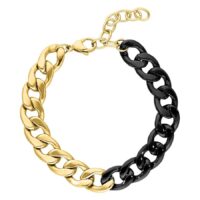 Bracelet bicolore en acier chirurgical doré et noir sur fond blanc