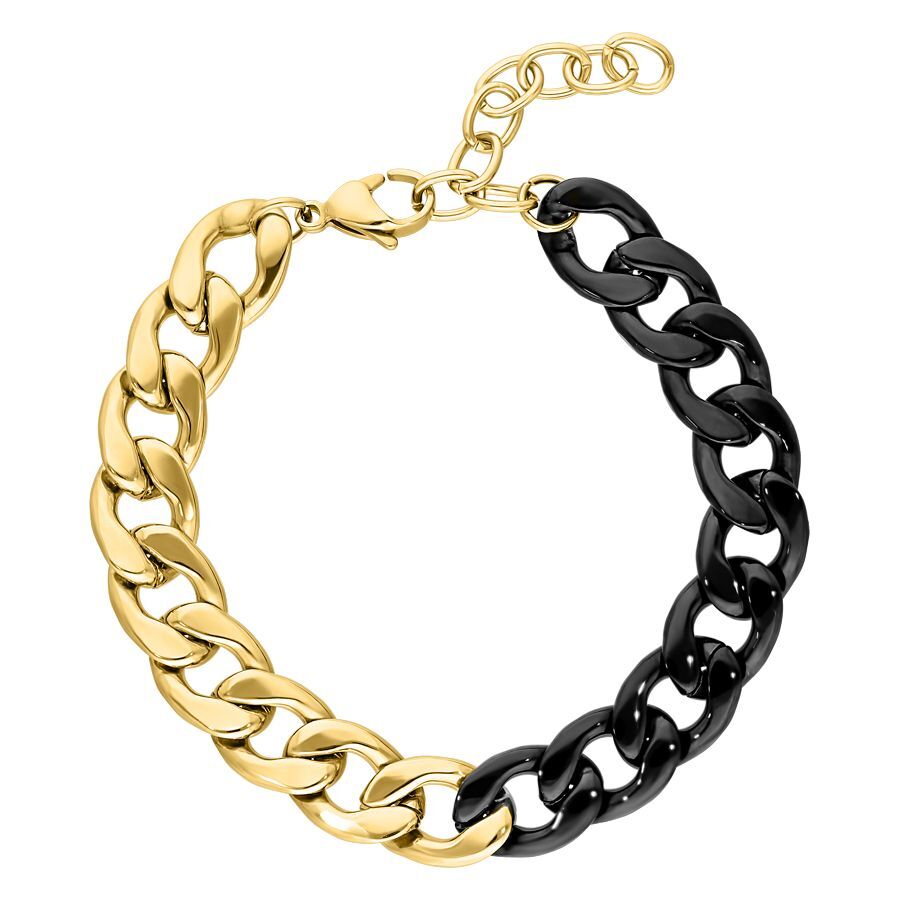Bracelet bicolore en acier chirurgical doré et noir sur fond blanc