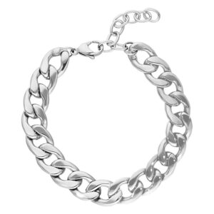 Bracelet Chunky argenté en acier chirurgical sur fond blanc