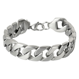 Bracelet en acier chirurgical 316L argenté sur fond blanc