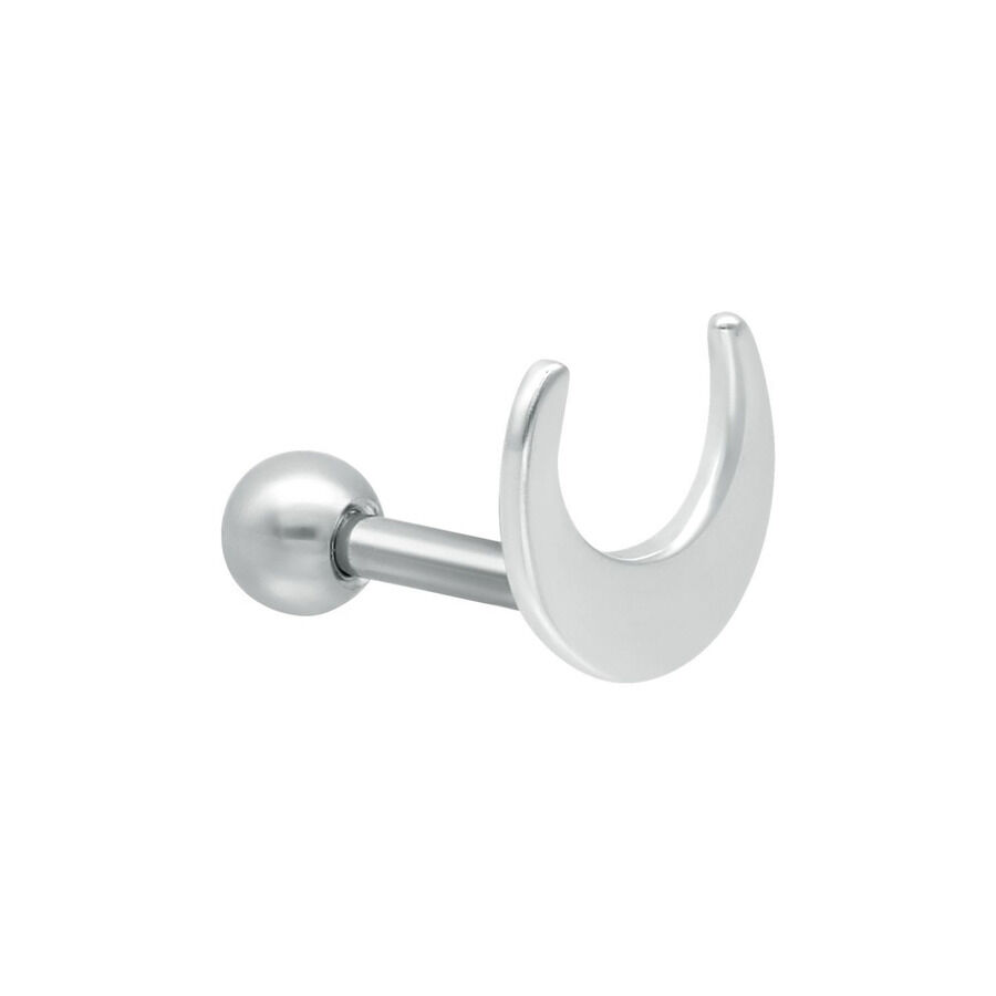 Luna Earbarbell en argent et acier chirurgical Luna Earbarbell en argent avec embout en demi-lune sur fond blanc