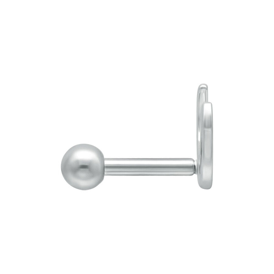 Barbell d'oreille Luna argenté pour piercings Barbell d'oreille argenté en acier chirurgical 316L sur fond blanc
