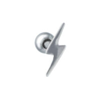 Barbell d'oreille Flash argenté en acier chirurgical Barbell d'oreille argenté en forme d'éclair en acier chirurgical sur fond blanc