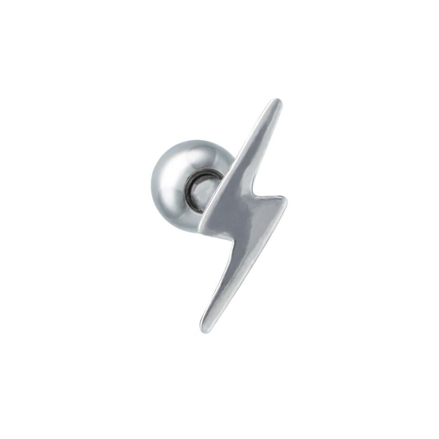 Barbell d'oreille Flash argenté en acier chirurgical Barbell d'oreille argenté en forme d'éclair en acier chirurgical sur fond blanc