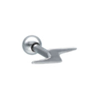 Piercing d'oreille barbell éclair argenté Piercing d'oreille argenté en forme d'éclair sur fond blanc