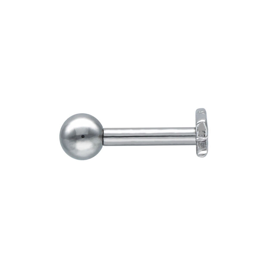 Barbell d'oreille Flash argenté en acier chirurgical Barbell d'oreille argenté avec boule en acier chirurgical sur fond blanc