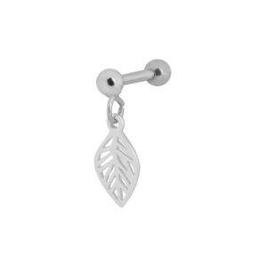Barbell en argent avec pendentif feuille sur fond blanc