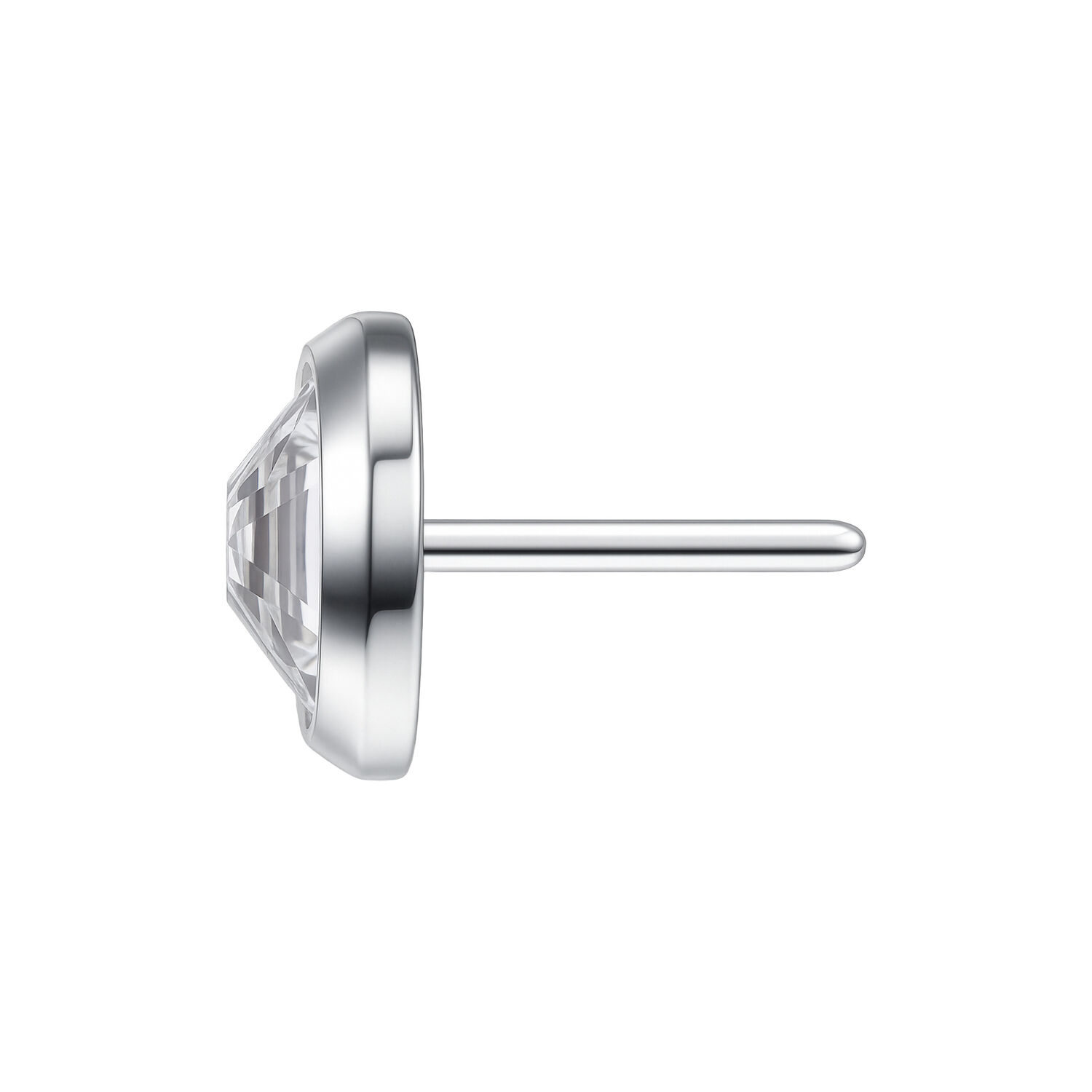 Embout de piercing Push Fit argenté, 4 mm Embout de piercing Push Fit argenté de 4 mm avec pierre cristalline sur fond blanc