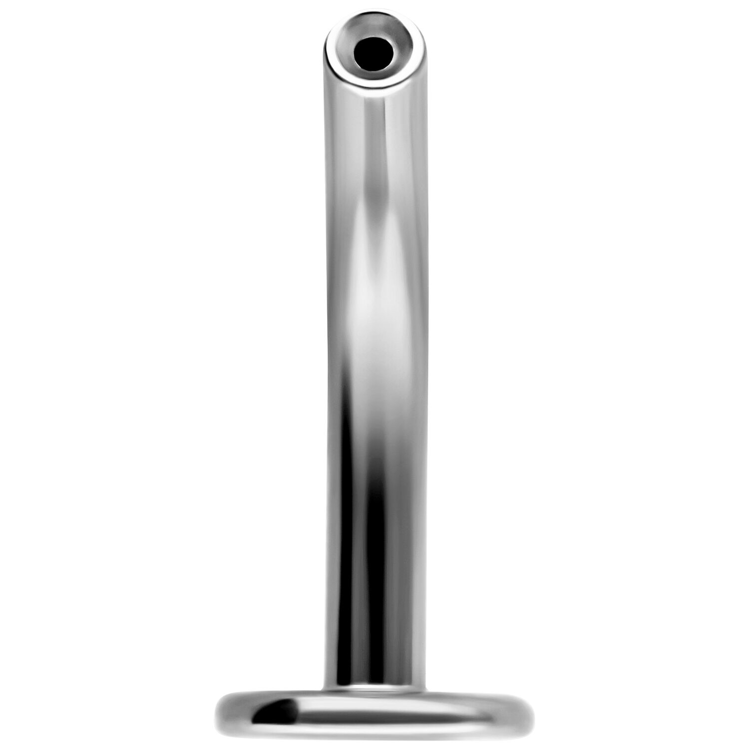 Labret en titane Push Fit argent 1,2 mm 8,0 mm Labret piercing en titane argent avec Push Fit, 1,2 mm d'épaisseur, 8,0 mm de longueur sur fond blanc