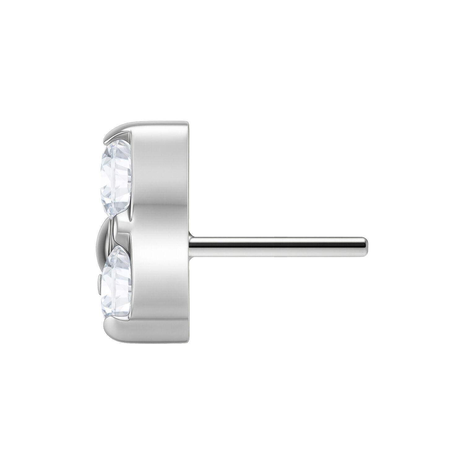 Embout Trinity pour Push Fit Labret, Titane Embout Trinity argenté pour Push Fit Labret avec cristaux clairs sur fond blanc