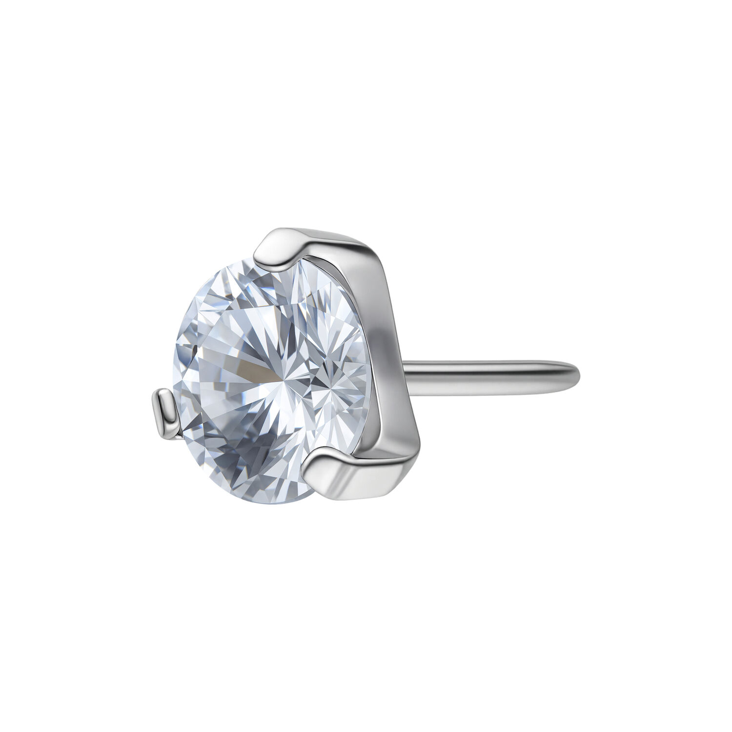 Embout 3-Griffes pour Pushfit Labret en Argent Embout argenté 3-griffes avec pierre cristalline sur fond blanc