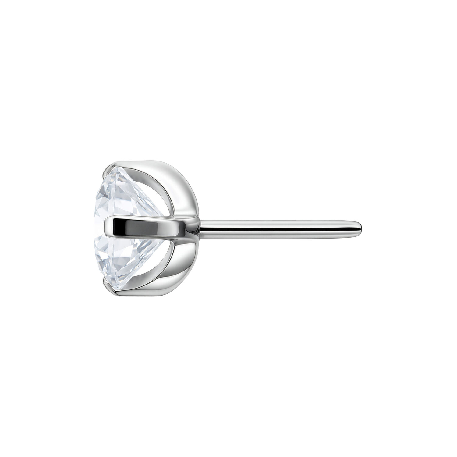 Embout Labret Pushfit Argenté avec Cristal Clair, 2,5 mm Embout argenté à 3 griffes avec pierre cristalline sur fond blanc