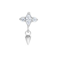 Embout en cristal à pointe argenté Push Fit Embout argenté avec cristaux clairs et pointe sur fond blanc