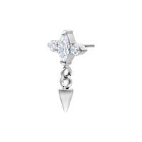 Embout Cristal Spike Argenté Push Fit Embout Cristal Spike argenté en titane avec pierre claire sur fond blanc