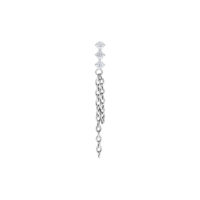 Embout de piercing argenté avec cristaux Embout de piercing argenté avec trois cristaux clairs et chaînes pendantes sur fond blanc