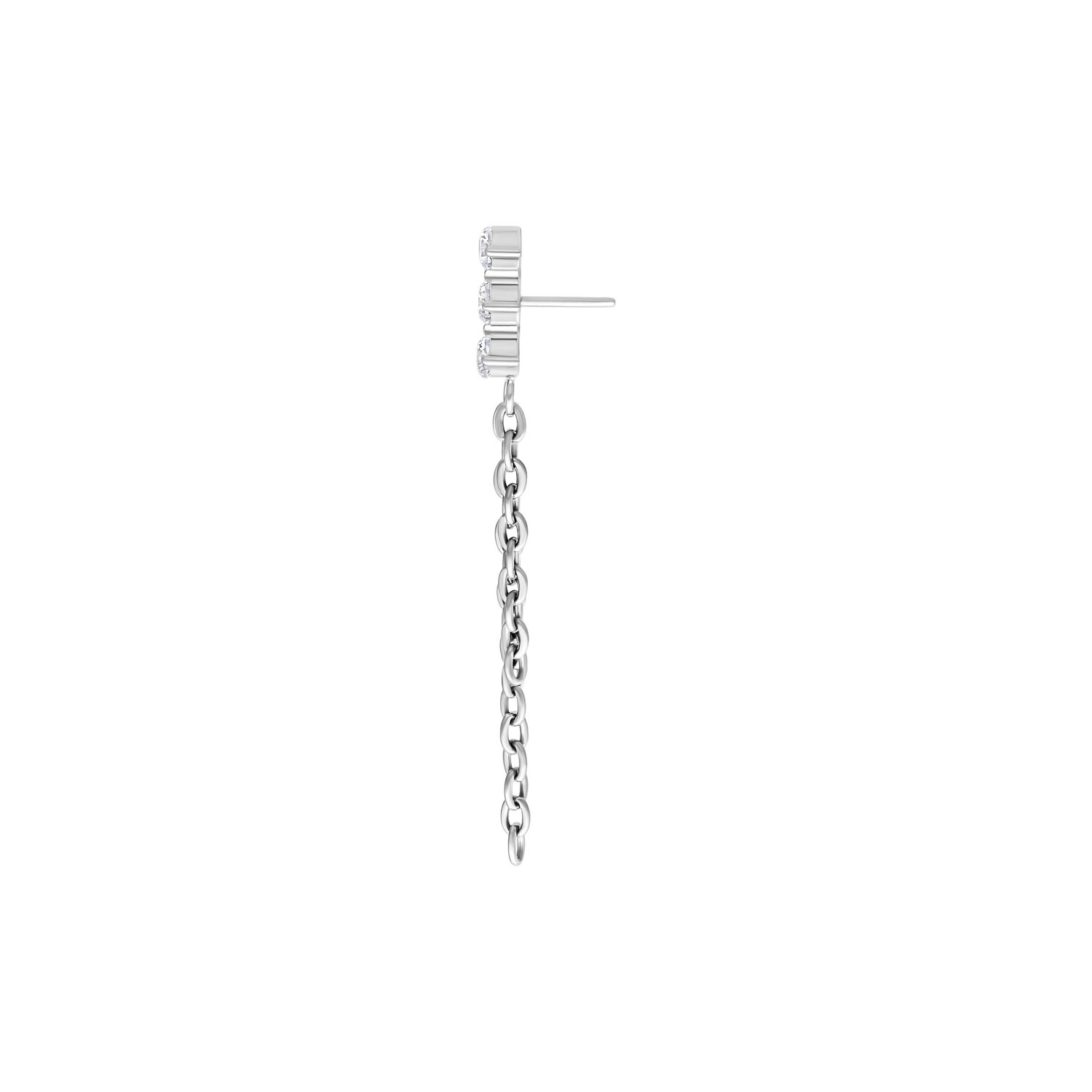 Embout Push Fit argenté avec chaînes en cristal Embout en métal argenté avec chaînes de cristal pendantes sur fond blanc
