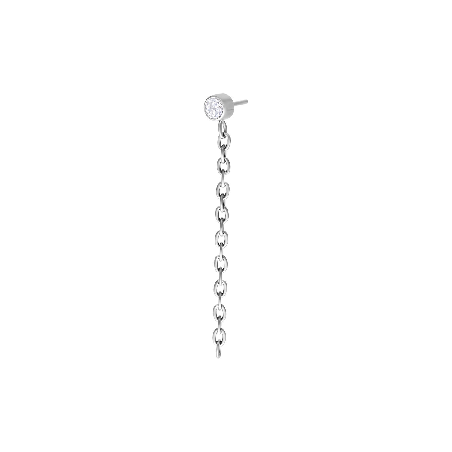Embout Chaîne Cristal Argenté Push Fit Embout chaîne argenté avec cristal clair sur fond blanc