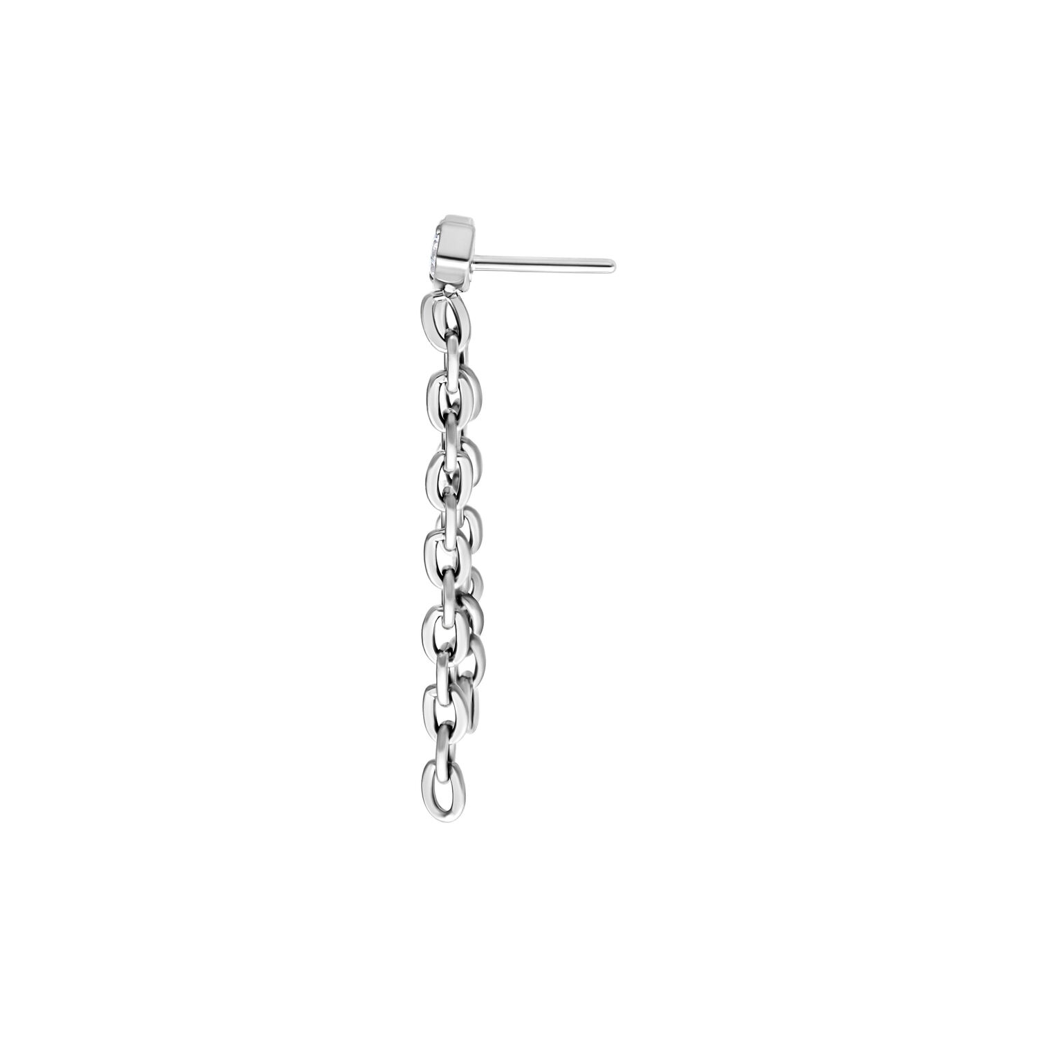 Embout de chaîne en cristal argenté Push Fit Embout de piercing argenté avec pendentif chaîne sur fond blanc
