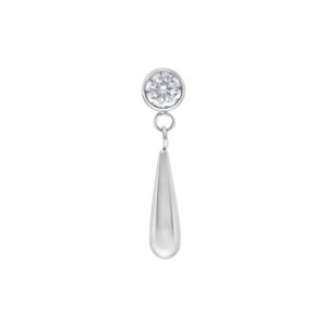 Embout Push Fit argenté avec cristal clair sur fond blanc