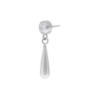 Embout Push Fit argenté avec cristal Embout en métal argenté avec cristal clair et pendentif goutte sur fond blanc