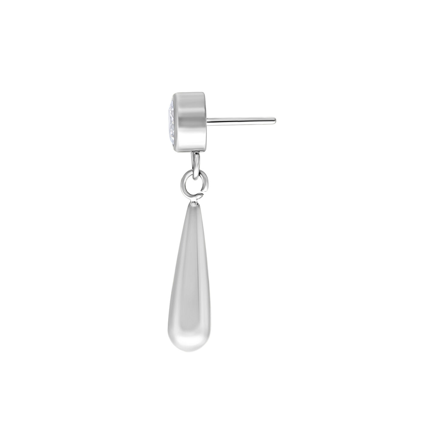 Embout Crystal Drop argenté pour piercings Embout de piercing argenté avec cristal clair et forme de goutte sur fond blanc