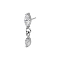 Embout Push Fit argenté avec cristal ovale clair sur fond blanc