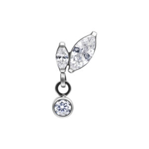 Embout Push Fit Noir avec double cristal marquise et pendentif sur fond blanc