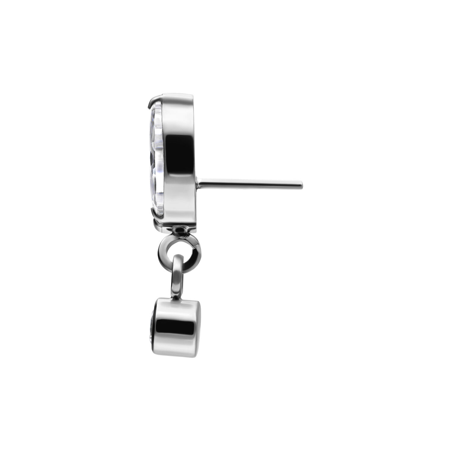 Embout Push Fit Argenté avec Pendentif Embout Push Fit argenté avec cristal clair et pendentif sur fond blanc