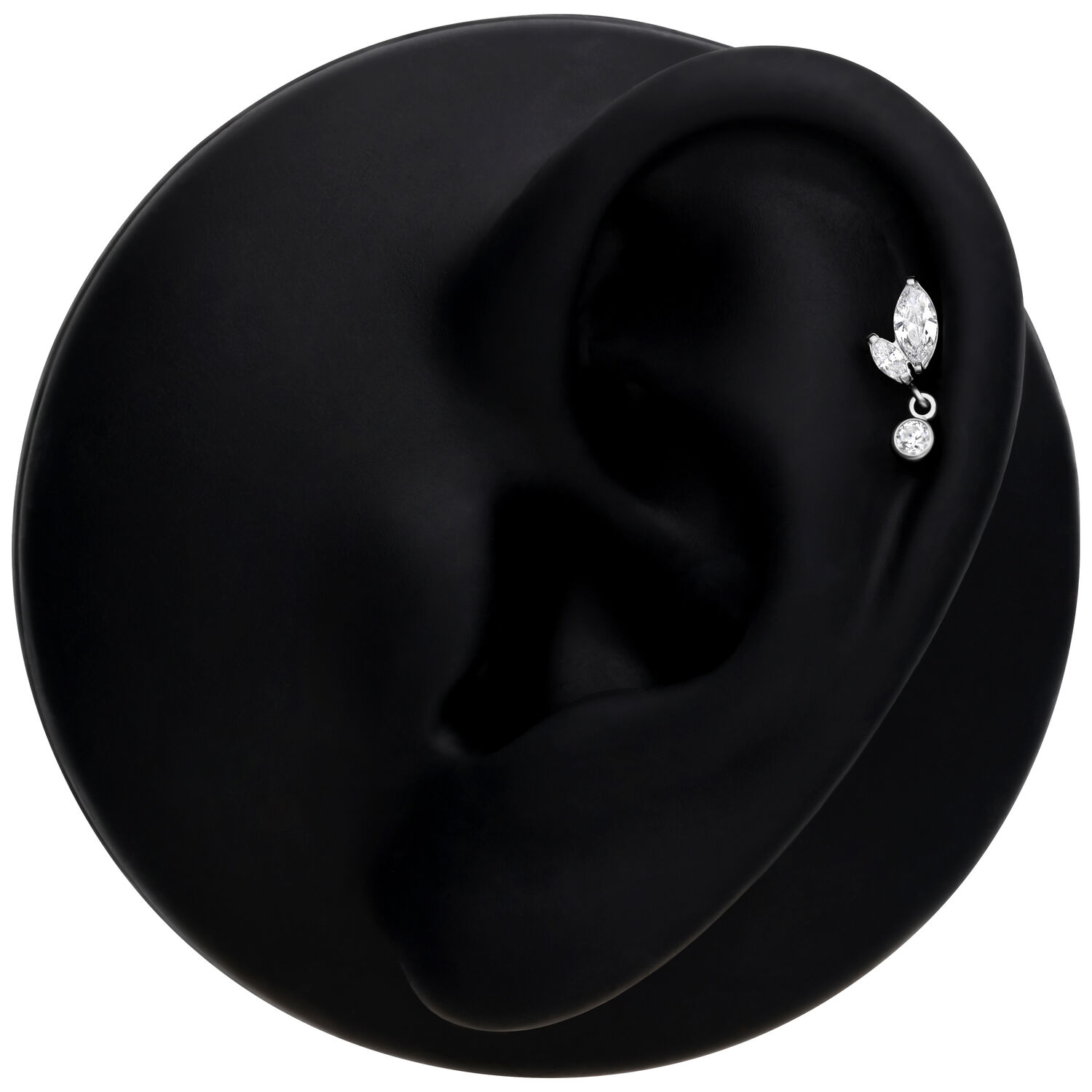 Élégant embout Push Fit avec cristaux marquise Embout d'oreille noir avec double marquise et pendentif en cristal