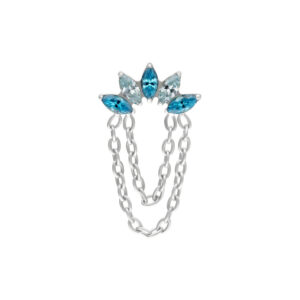 Embout en argent Push Fit avec cristaux lavande et turquoise et chaînes