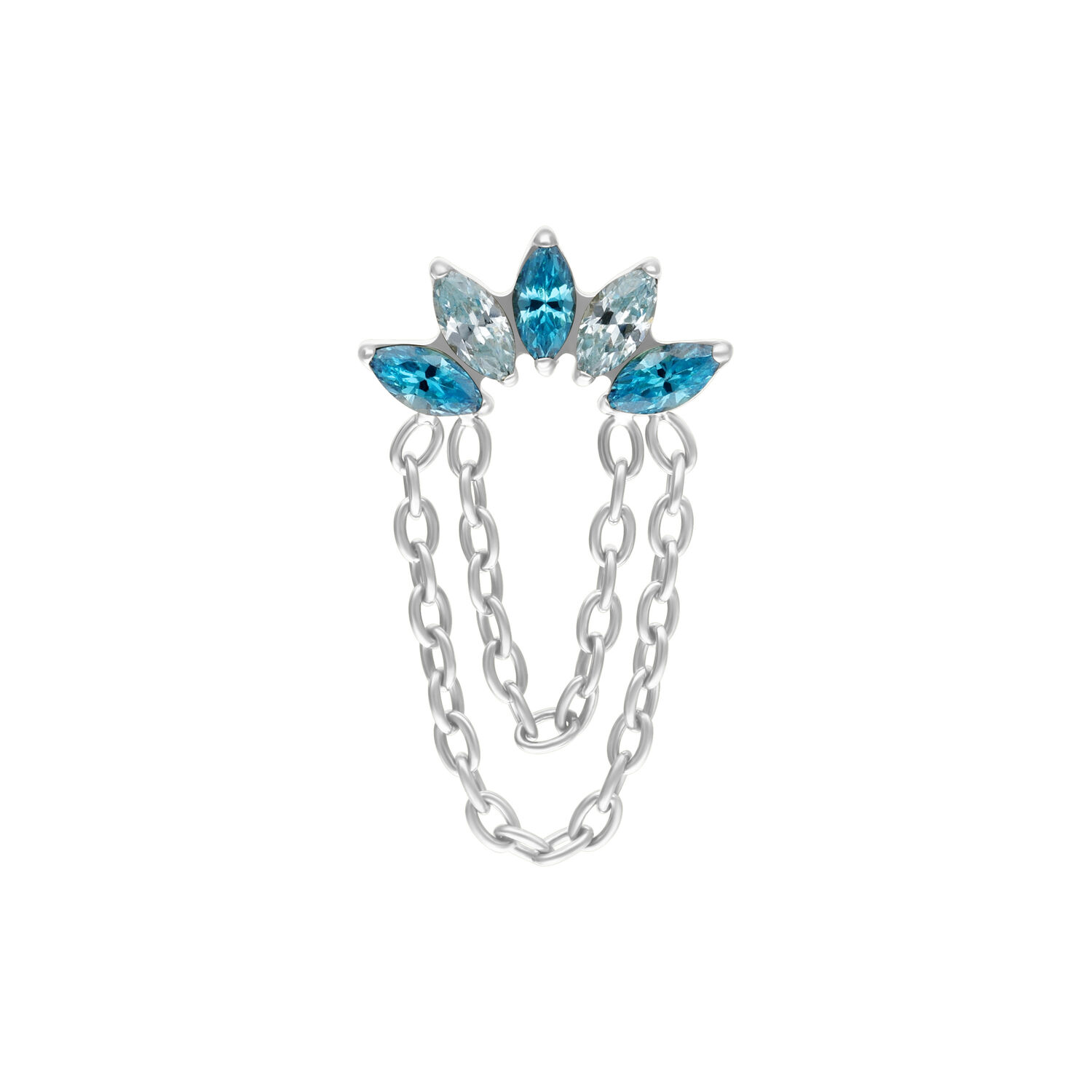 Embout en cristal Azure Bloom avec chaînes Embout en argent Push Fit avec cristaux lavande et turquoise et chaînes