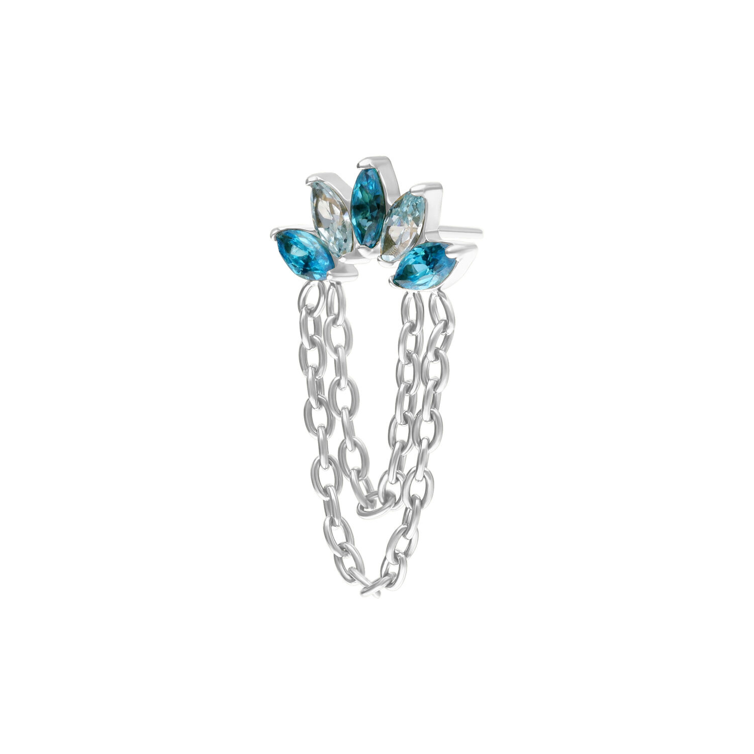 Embout Push Fit Cristal Argent avec Chaînes Embout Push Fit argenté avec cristaux bleus et clairs et chaînes