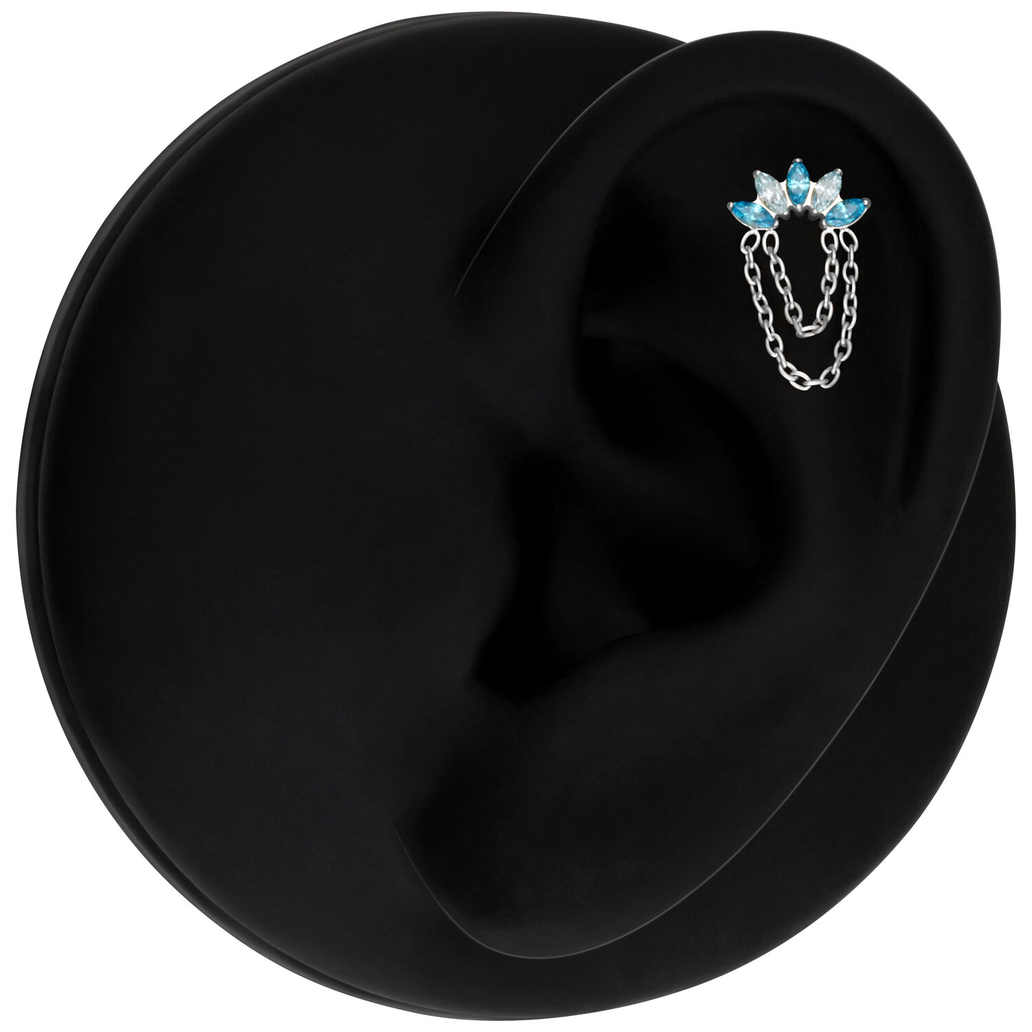 Embout Cristal Push Fit en Lavande et Turquoise Embout Push Fit argenté avec cristaux lavande et turquoise sur fond noir