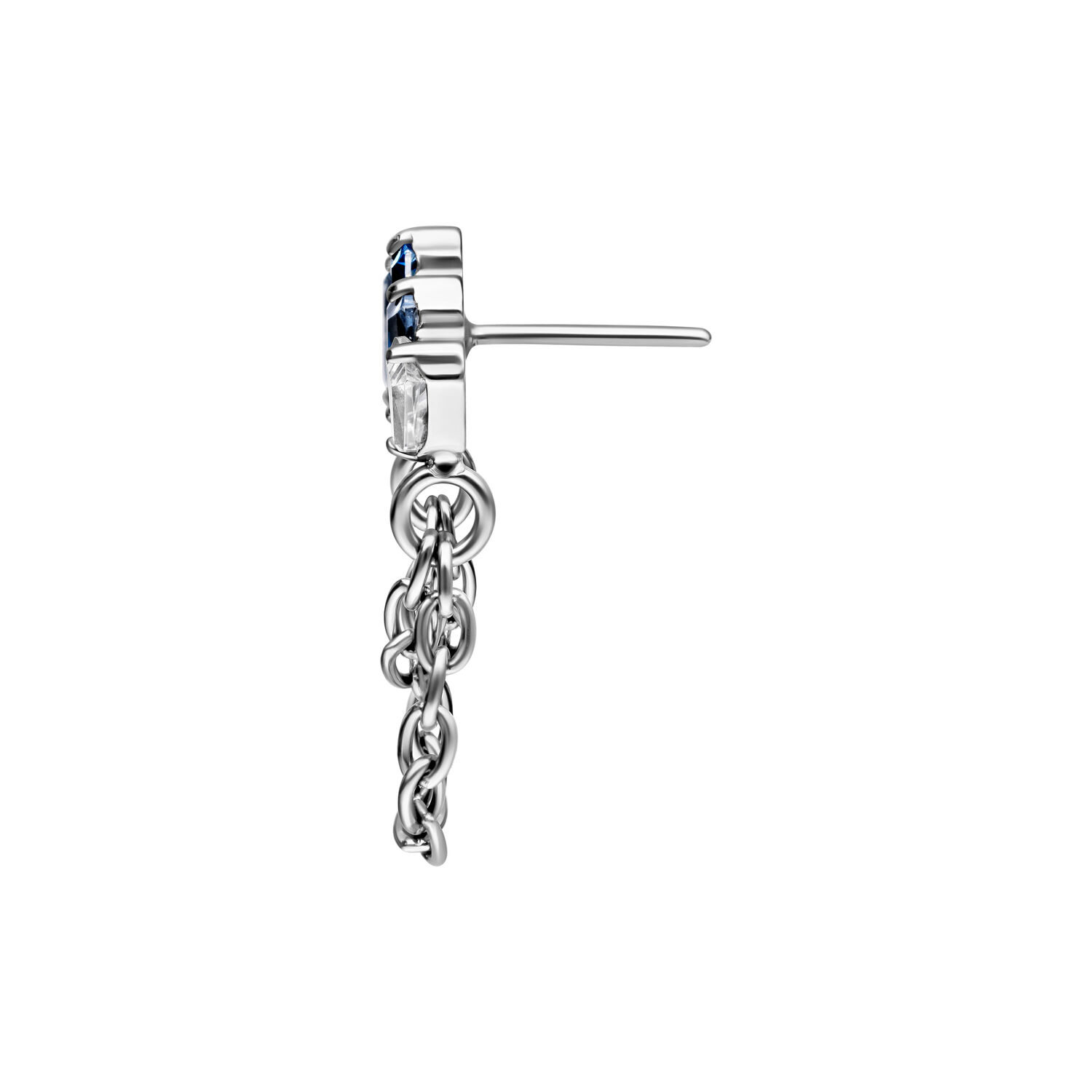 Push Fit Ocean Gleam Crystal embout en argent Embout de piercing en argent avec cristaux lavande et turquoise, de côté