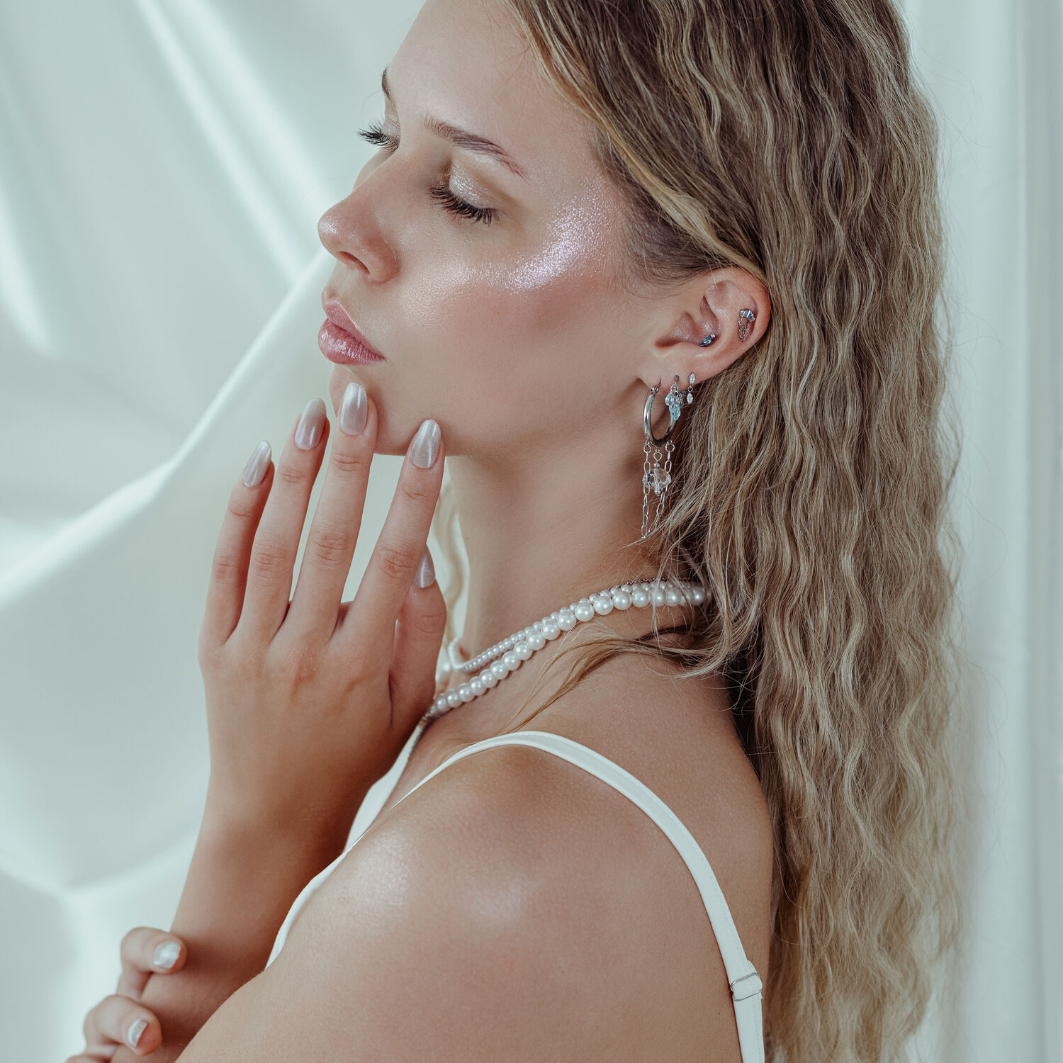 Embout Cristal Ocean Gleam Push Fit en Argent Femme avec boucle d'oreille, embout cristal Ocean Gleam Push Fit, cristaux argentés et lavande