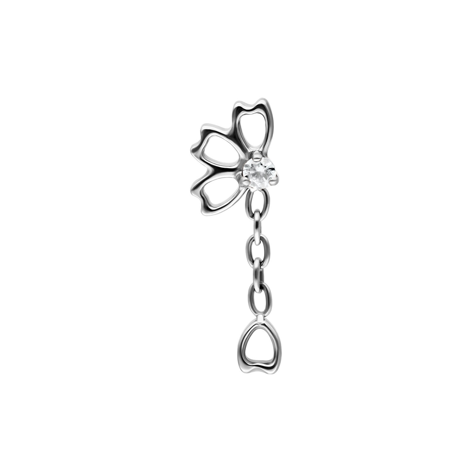 Embout Fleur en Titane Argenté Push Fit Embout Push Fit argenté avec cristal scintillant sur fond blanc
