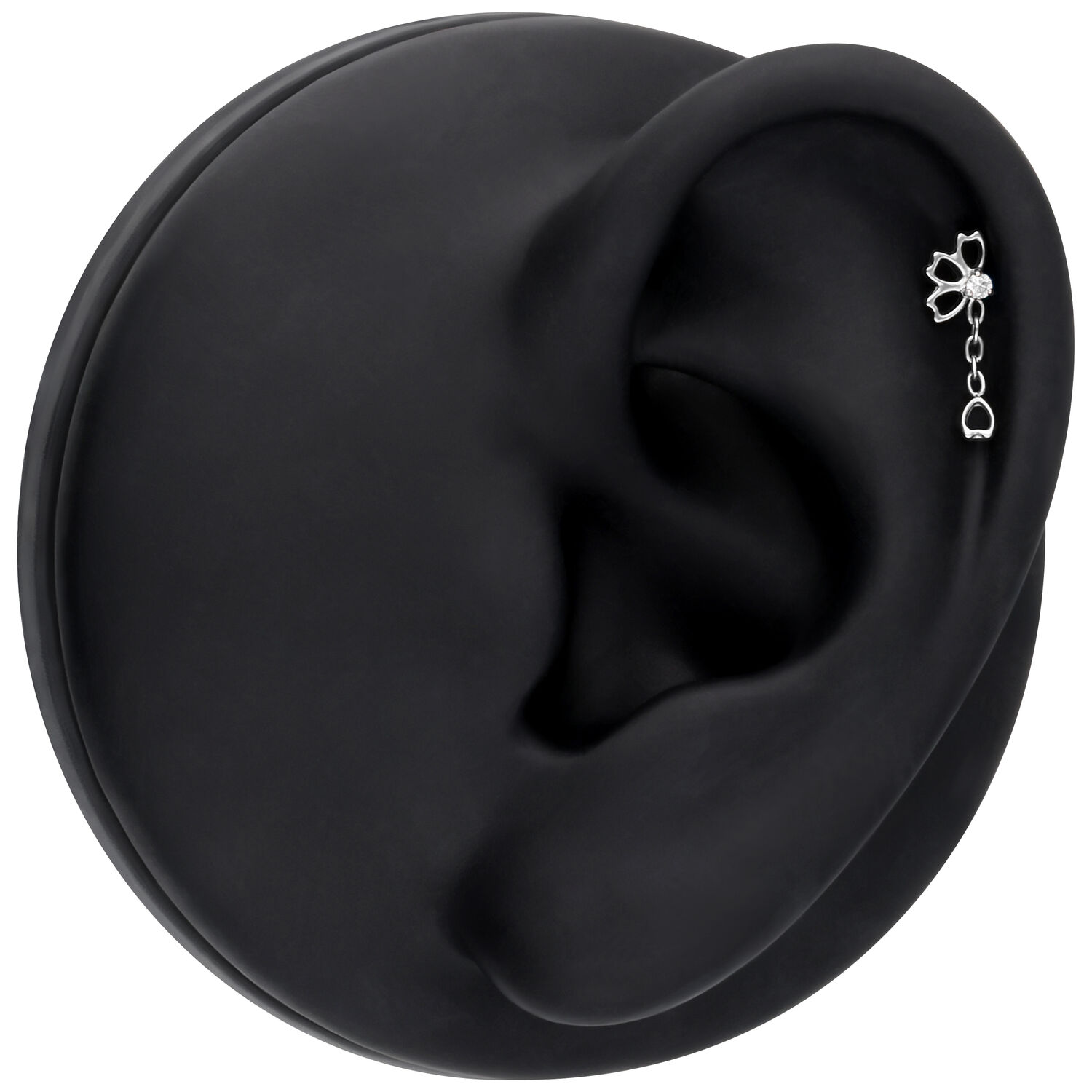Embout d'oreille Falling Bloom argenté Push Fit Embout de piercing d'oreille argenté avec cristal sur fond noir