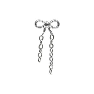 Pendentif en titane argenté en forme de nœud avec chaînes pendantes, sur fond blanc