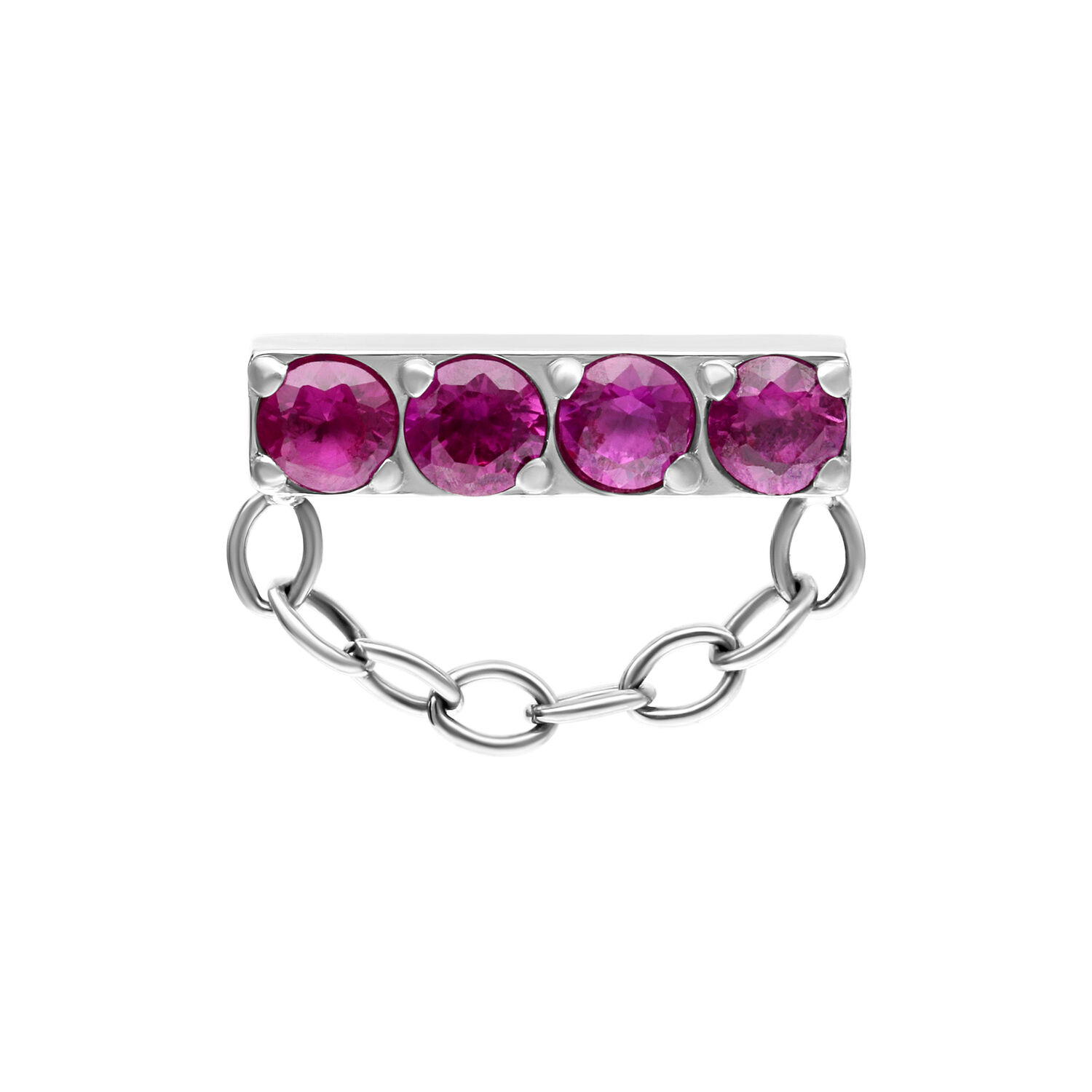 Chaîne argentée avec cristaux rouges Accessoire de bar argenté avec quatre cristaux rouges et détail de chaîne