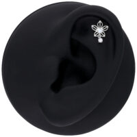 Boucles d'oreilles Jasmin en or blanc Boucles d'oreilles en or blanc en forme de jasmin avec opale synthétique sur fond noir