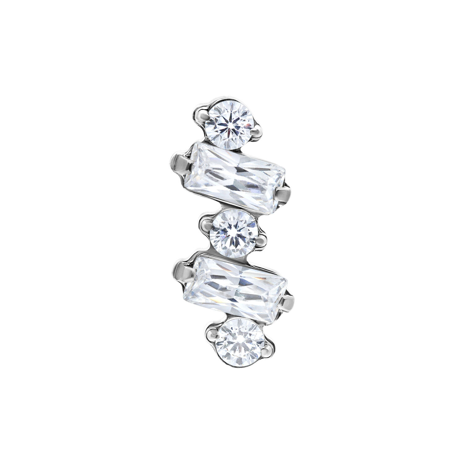 Embout Push Fit Multicristal Argenté Embout Push Fit argenté avec cristaux clairs sur fond blanc