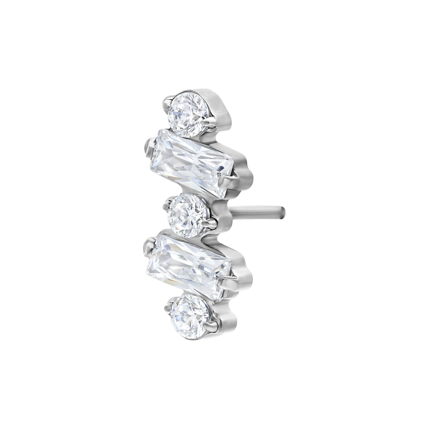 Embout Push Fit Multicristal Argenté Embout en métal argenté avec cristaux clairs sur fond blanc