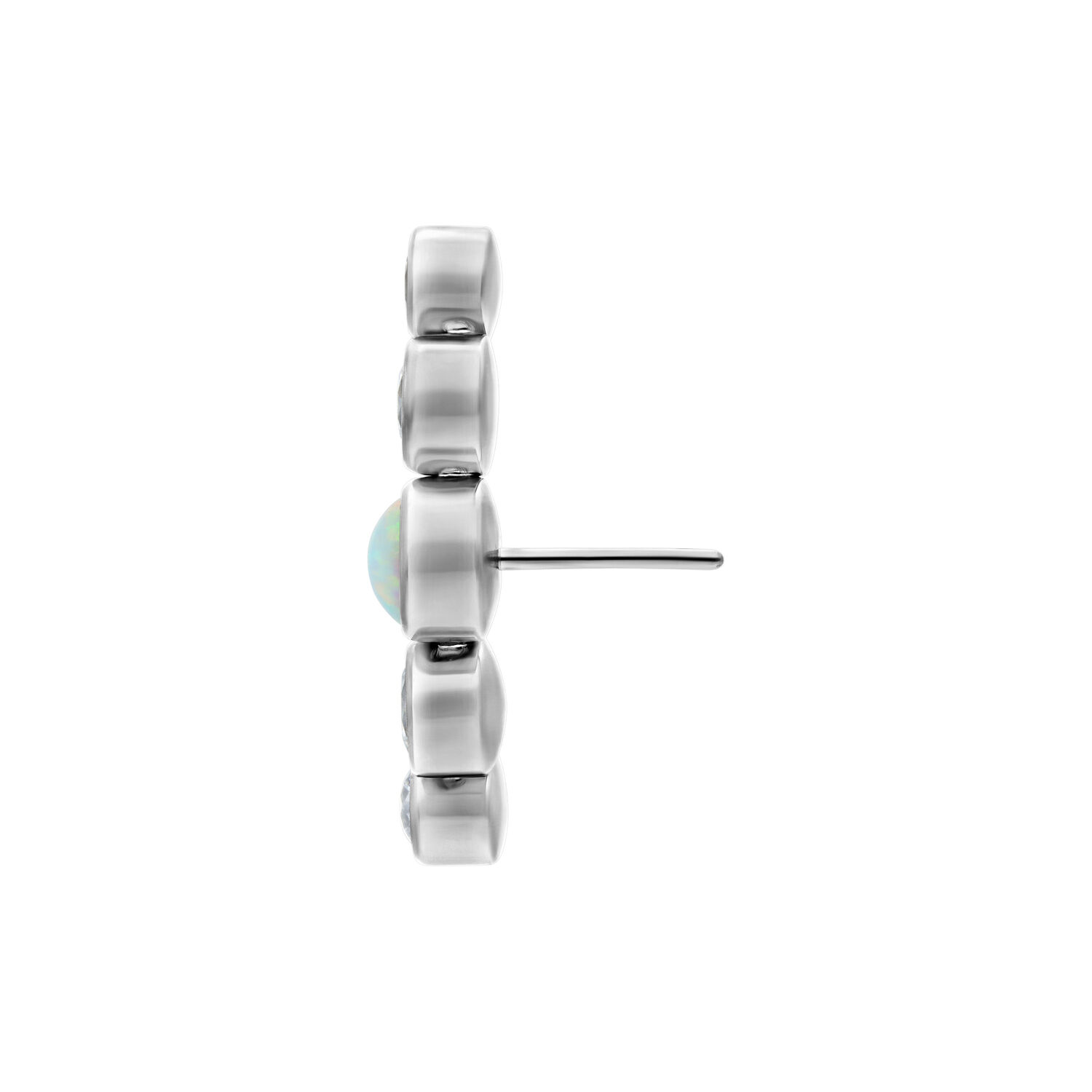 Embout Opale en Titane Argenté pour Hélice Embout Push Fit Opale en titane argenté avec cristal clair, vue latérale