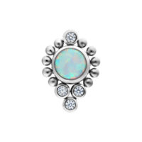Embout de piercing en opale argenté avec cristaux Embout Push Fit argenté avec opale blanche et cristaux sur fond blanc