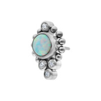 Embout Oriental Opale en argent avec cristaux clairs Embout Push Fit argenté avec opale blanche et cristaux clairs